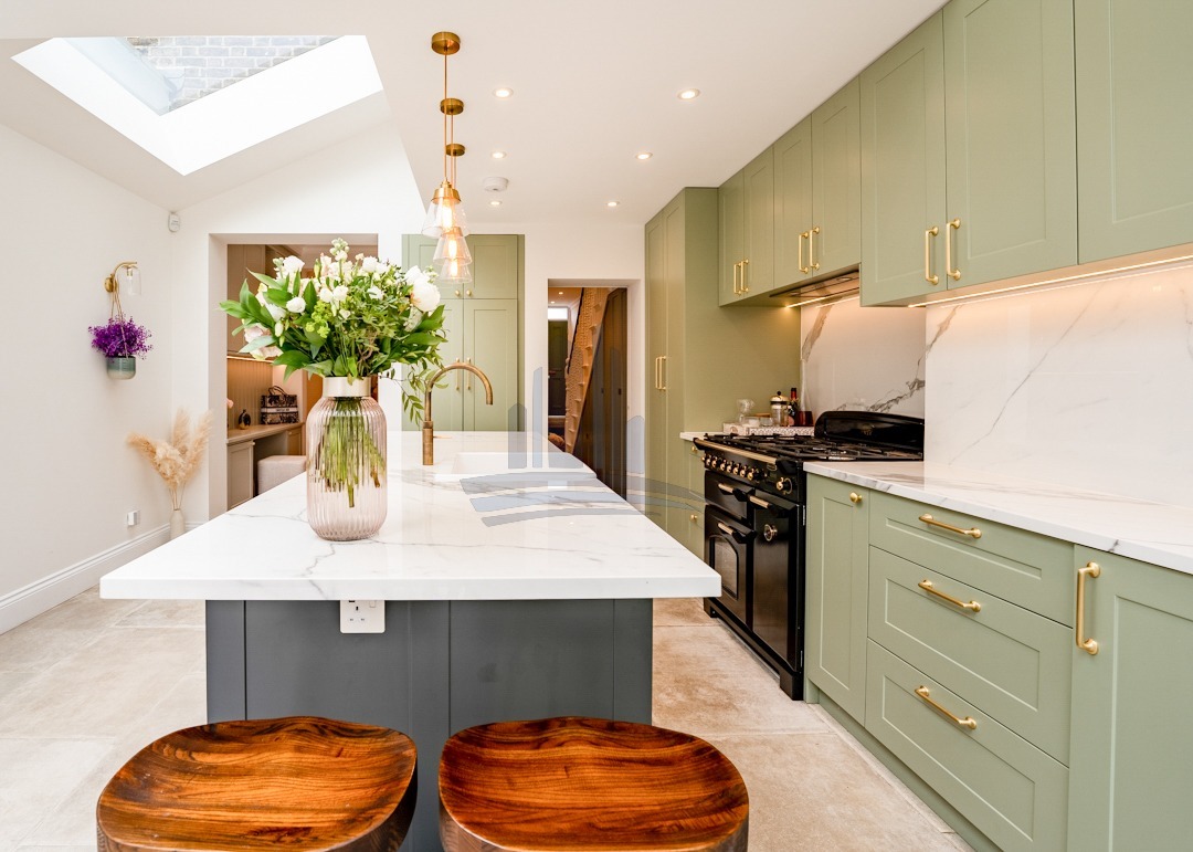 luxury open spaced kitchen with living room made in the attic after attic conversion London